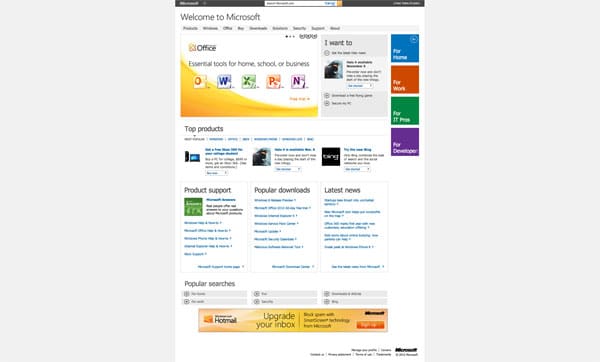 Site actuel de Microsoft (juillet 2012)