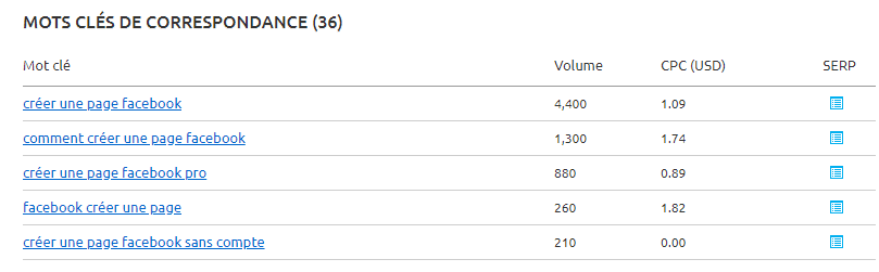 Exemple SEMRush 2