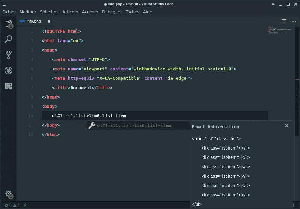 Emmet editeur de texte vscode