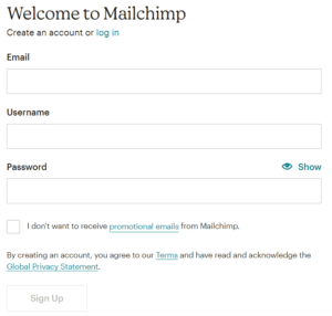 Comment faire une newsletter avec mailchimp ? capture d'écran pour créer un compte