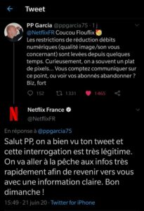 Netflix qui répond à un dysfonctionnement perçu par un utilisateur