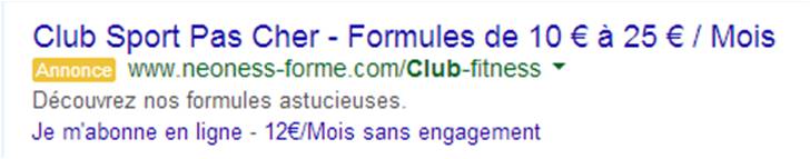 Annonce adwords neoness