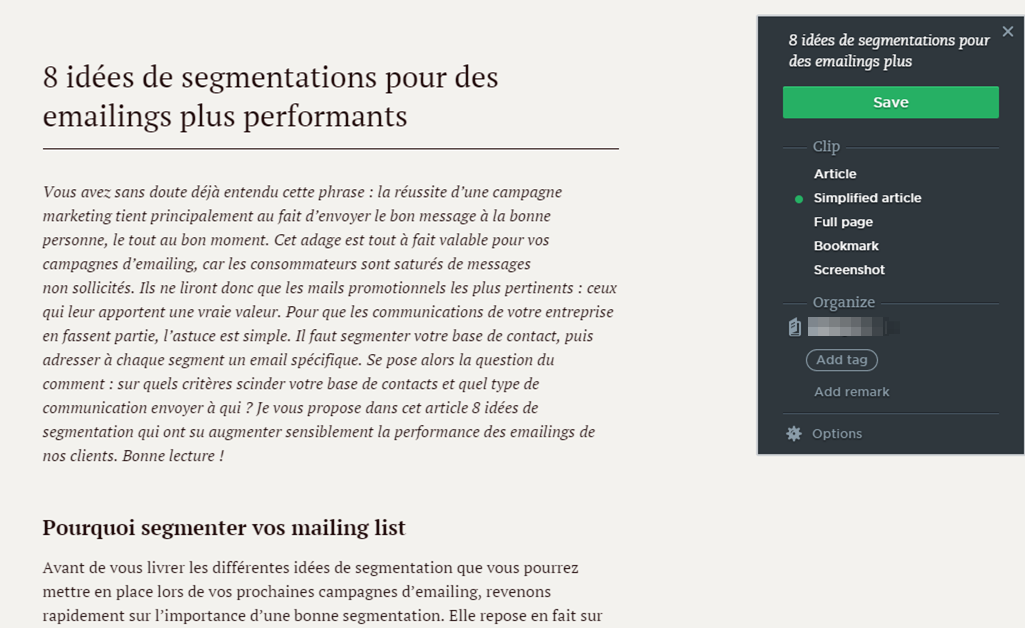 Article simplifié Evernote