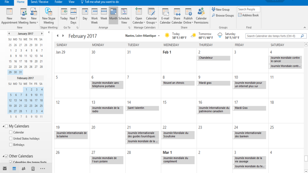 Calendrier kontest sur outlook