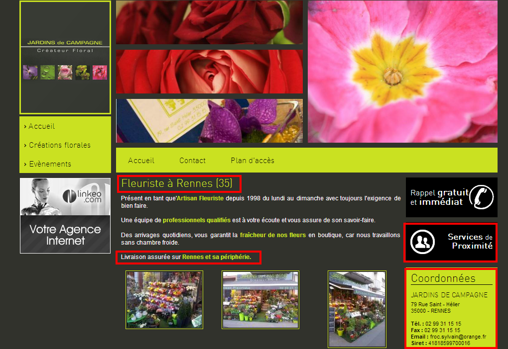 Exemple d'un site de fleuriste à Rennes