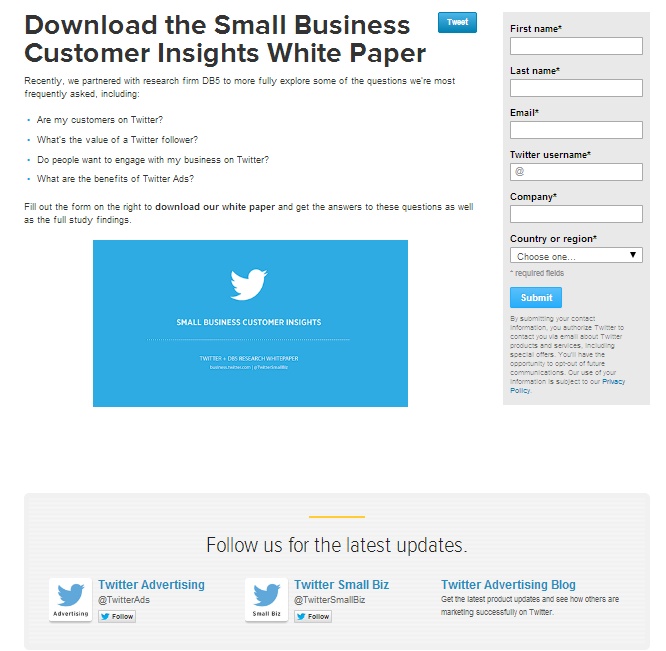 Landing page Twitter peu apte à convertir