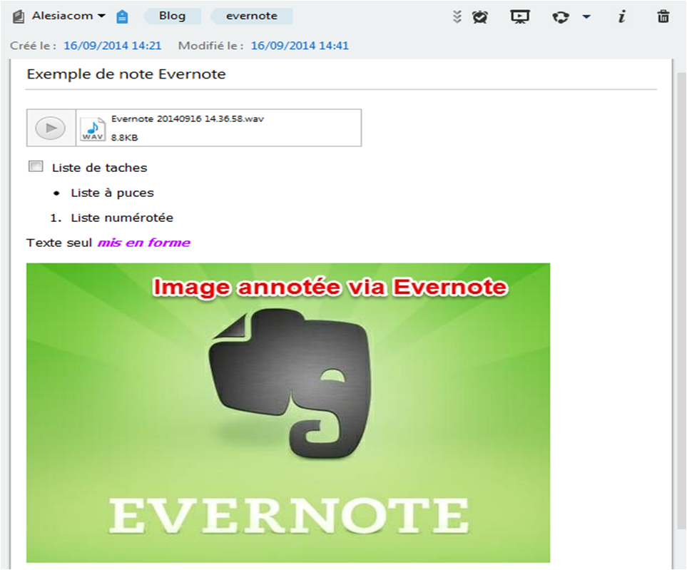 Exemple de note Evernote
