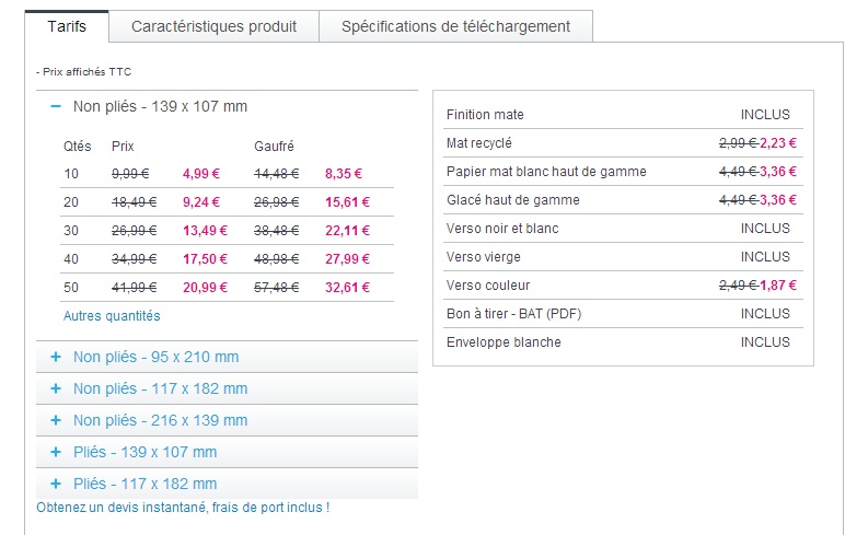 Pricing page Vistaprint