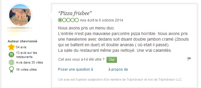 Avis négatif Trip Advisor