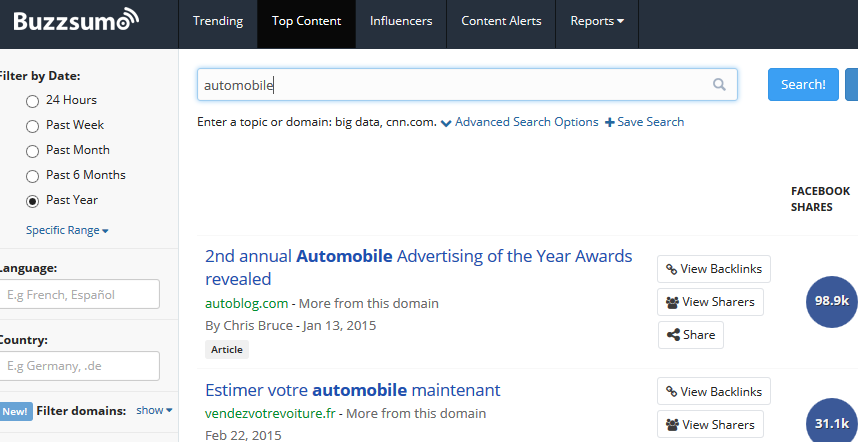 Buzzsumo : recherche des influenceurs auto