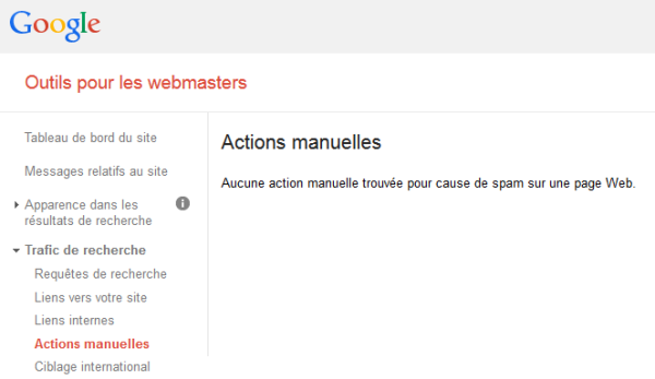 Actions Manuelles dans Webmastertools