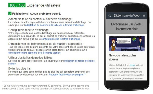 Test de site mobile Google