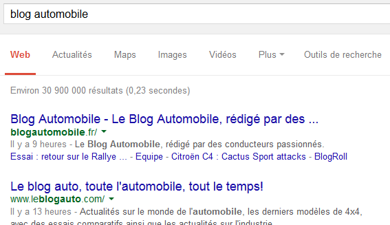 Recherche Google sur les blogs auto