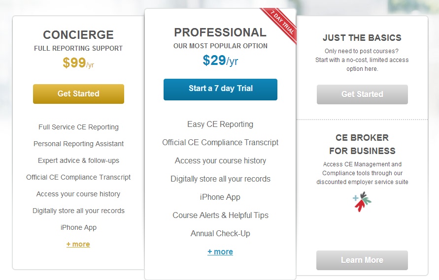 Pricing page CE Broker