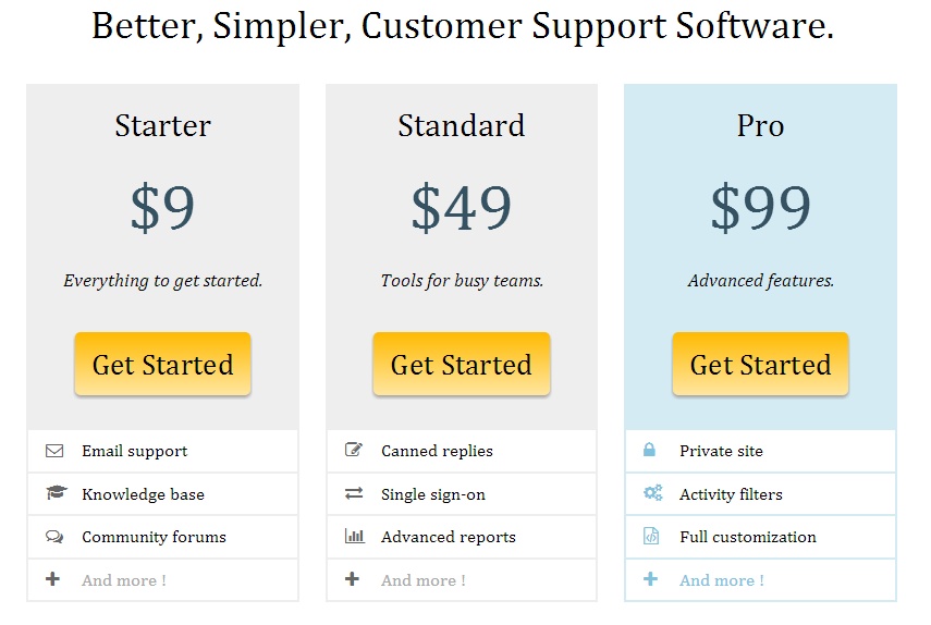 Pricing page - Tender