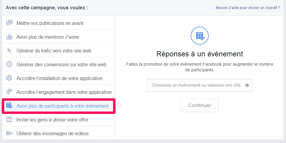 Publicités Facebook pour promouvoir un évènement