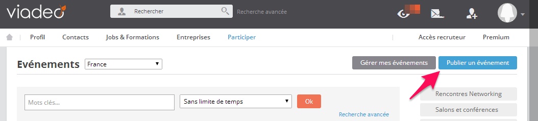 Viadeo - Publier évènement