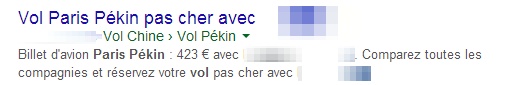 Ex de prix affichés sur Google