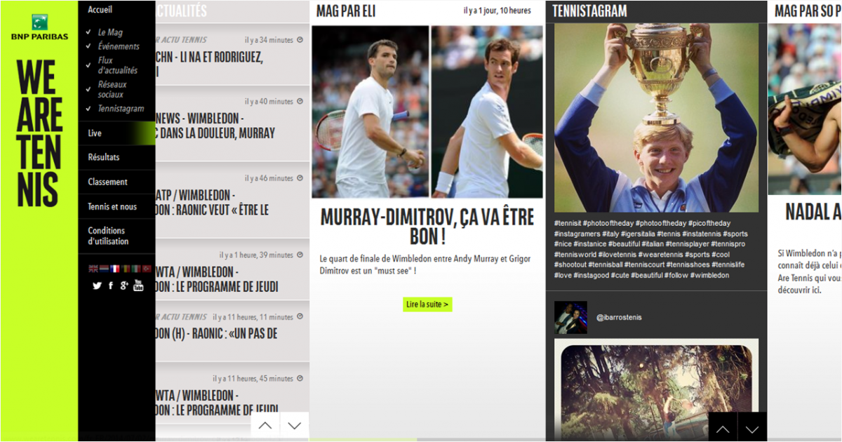 Un aperçu du site We are Tennis de BNP Paribas